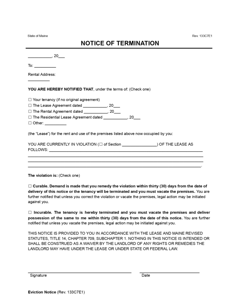 Free Maine Eviction Notice Forms | PDF & Word Downloads