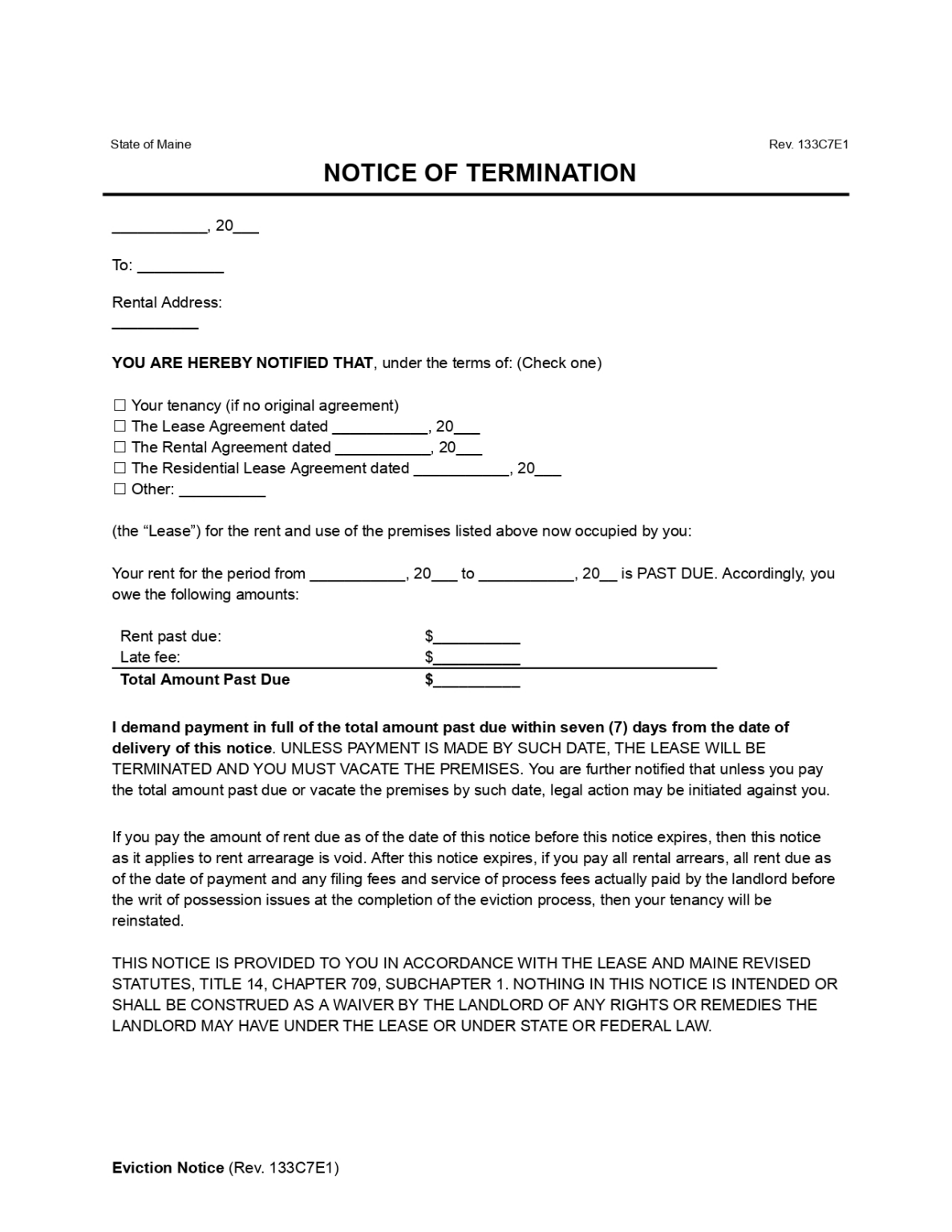 Free Maine Eviction Notice Forms 