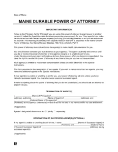 Maine Durable Power of Attorney Form