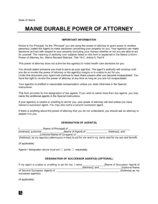 Maine Durable Power of Attorney Form