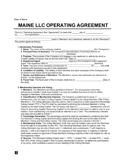 Maine LLC Operating Agreement Template