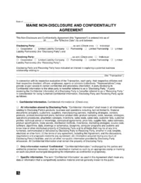 Maine Non-Disclosure and Confidentiality Agreement Template