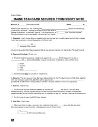 Maine Standard Secured Promissory Note Template