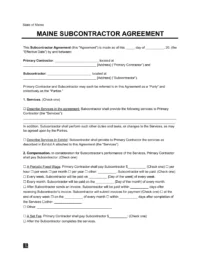 Maine Subcontractor Agreement Sample