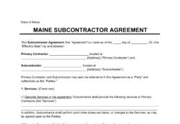 Maine Subcontractor Agreement Sample