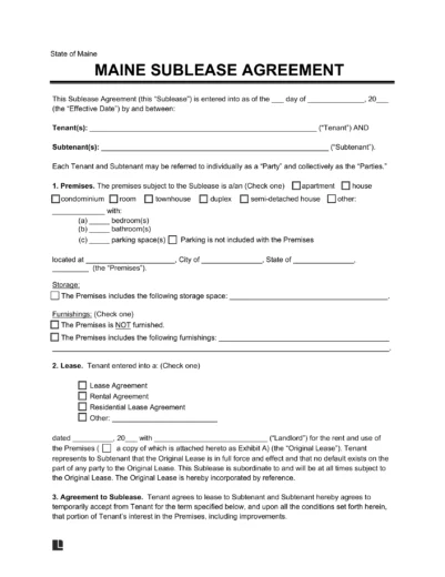Maine Sublease Agreement Template