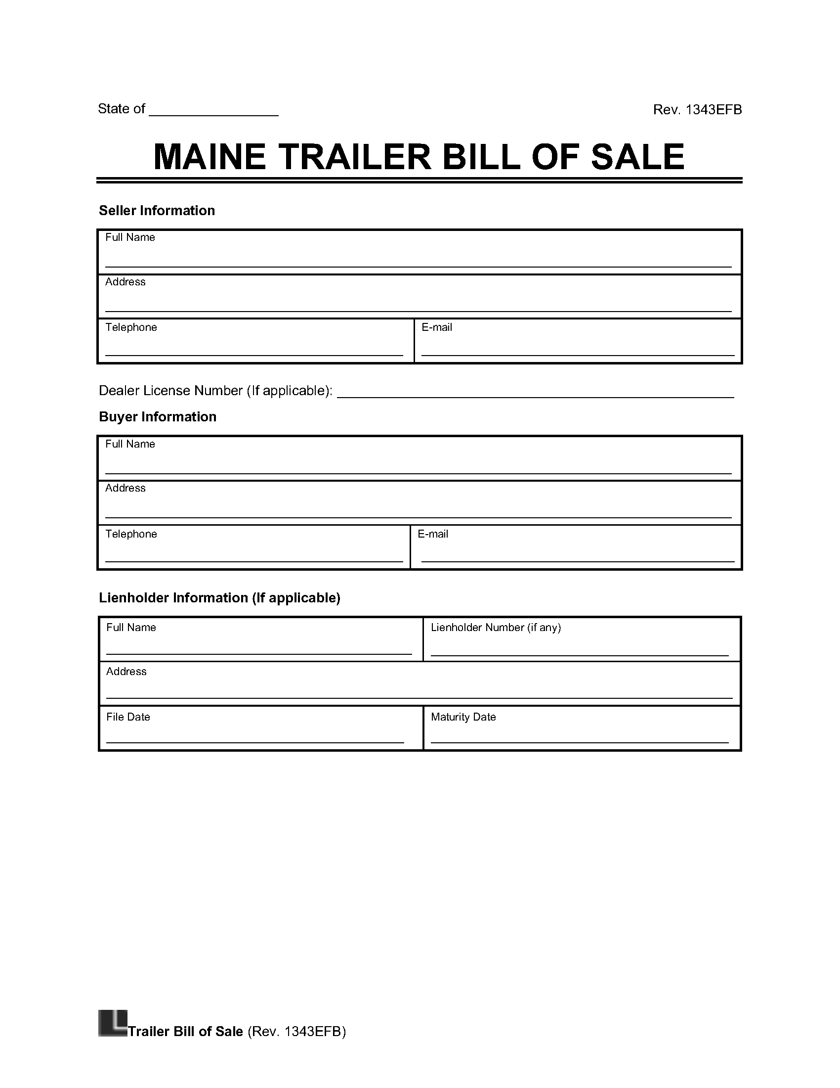 Free Maine Trailer Bill of Sale Template PDF Word Legal Templates
