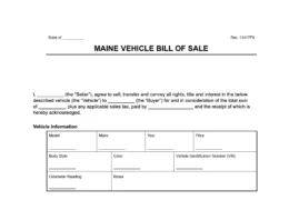 Maine vehicle bill of sale