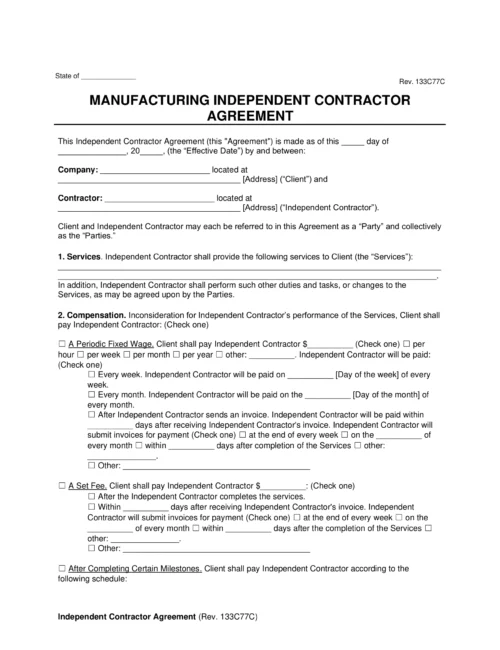 Manufacturing Independent Contractor Agreement