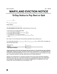 Maryland 10-Day Notice to Quit Non-Payment