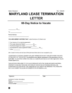 Maryland 60-Day Notice to Quit Lease Termination