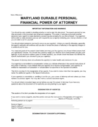 Maryland Durable Statutory Power of Attorney Form