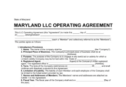 Maryland LLC Operating Agreement Template