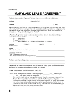 Maryland Lease Agreement Template