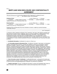 Maryland Non-Disclosure and Confidentiality Agreement Template