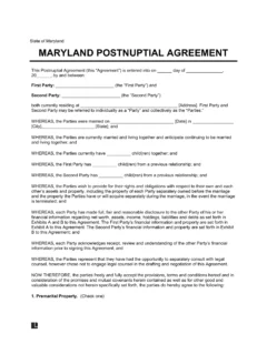 Maryland Postnuptial Agreement Template