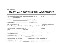 Maryland Postnuptial Agreement Template
