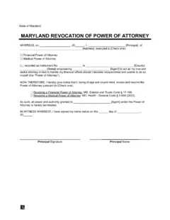 Maryland Revocation of Power of Attorney Form