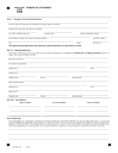 Maryland Tax Power of Attorney Form 548