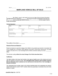 Maryland vehicle bill of sale