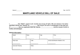 Maryland vehicle bill of sale