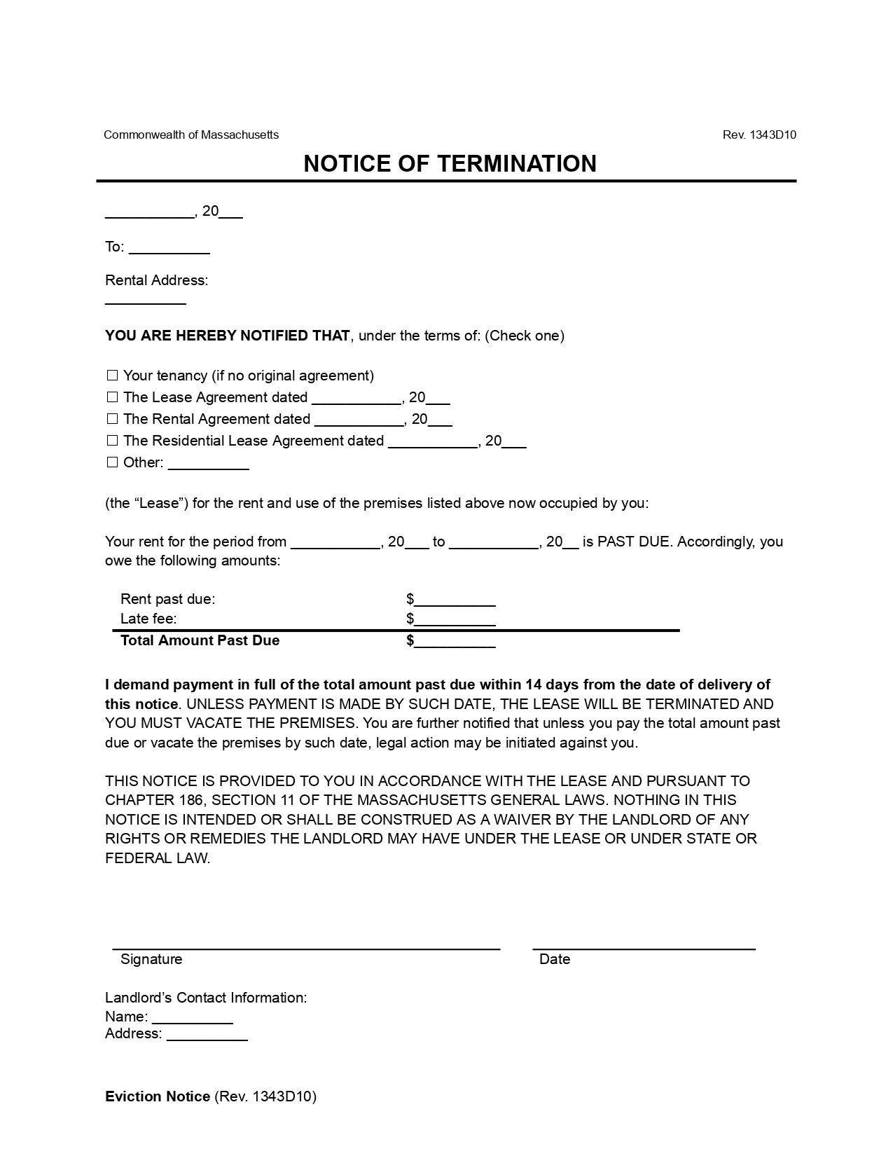 Free Massachusetts Eviction Notice Forms (14 &amp; 30-Day) | Eviction ...