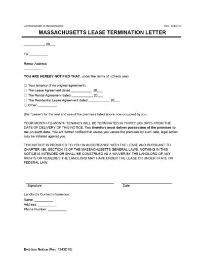 Massachusetts 30-Day Notice to Quit Lease Termination