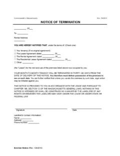 Massachusetts 30-Day Notice to Quit Lease Termination