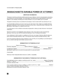 Massachusetts Durable Power of Attorney Form