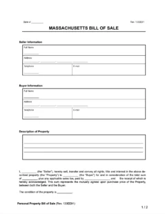 Massachusetts Bill of Sale form