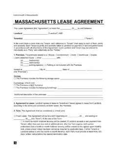 Massachusetts Lease Agreement Template