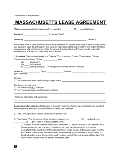 Massachusetts Lease Agreement Template