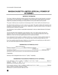 Massachusetts Limited Power of Attorney Template