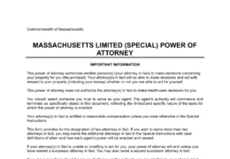 Massachusetts Limited Power of Attorney Template