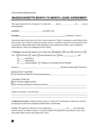 Massachusetts Month-to-Month Rental Agreement