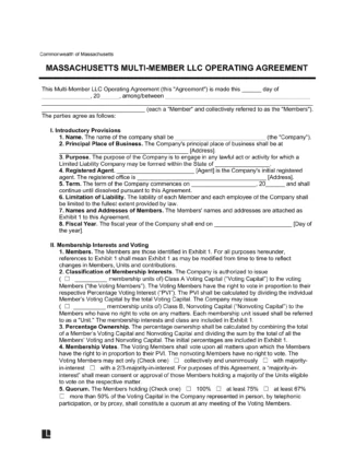 Massachusetts Multi-Member LLC Operating Agreement Template