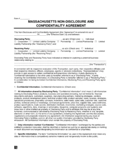 Massachusetts Non-Disclosure and Confidentiality Agreement Template