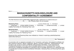 Massachusetts Non-Disclosure and Confidentiality Agreement Template