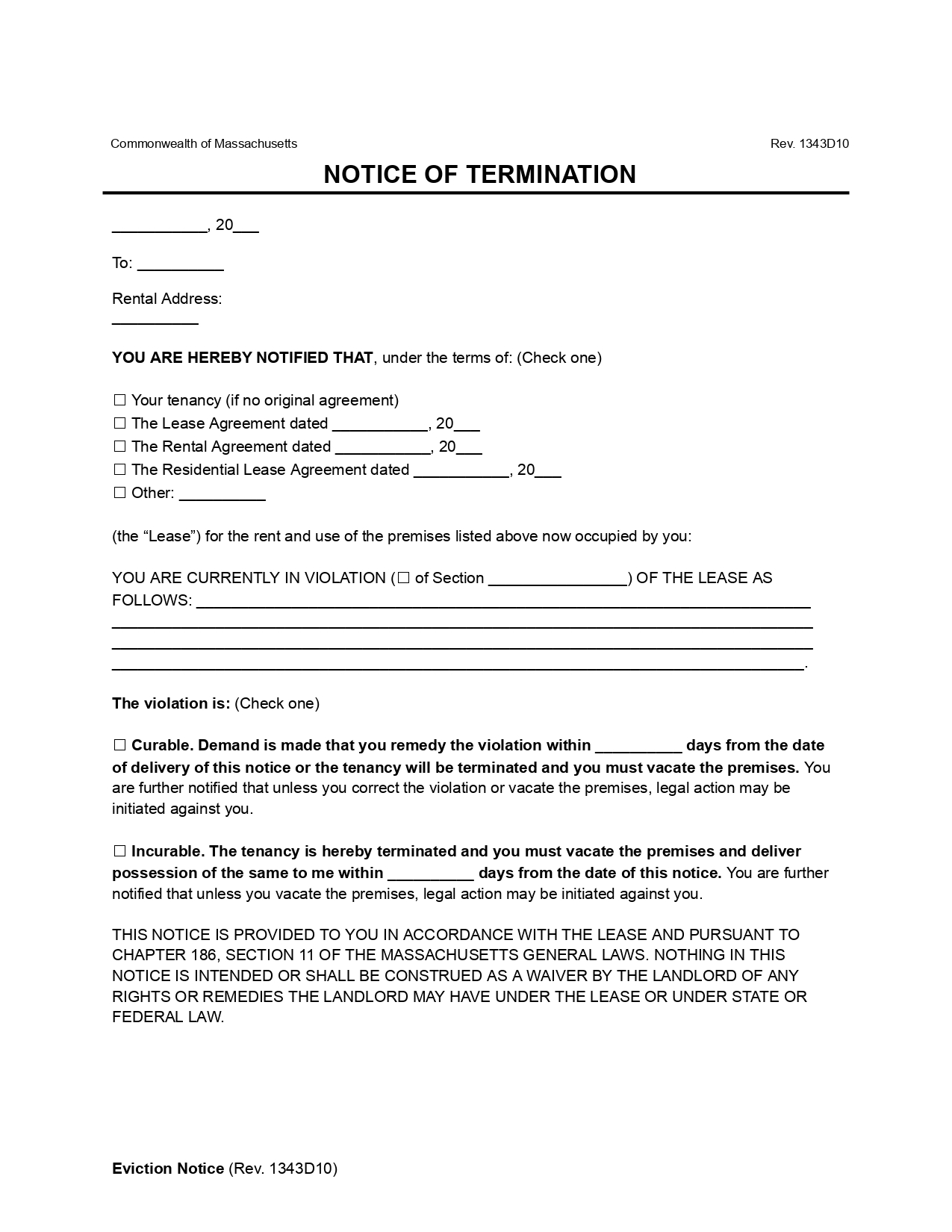 Free Massachusetts Eviction Notice Form | PDF & Word