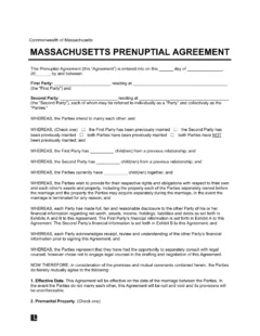 Massachusetts Prenuptial Agreement Template