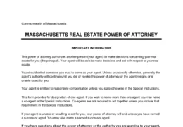 Massachusetts Real Estate Power of Attorney Form