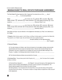 Massachusetts Real Estate Purchase Agreement Form