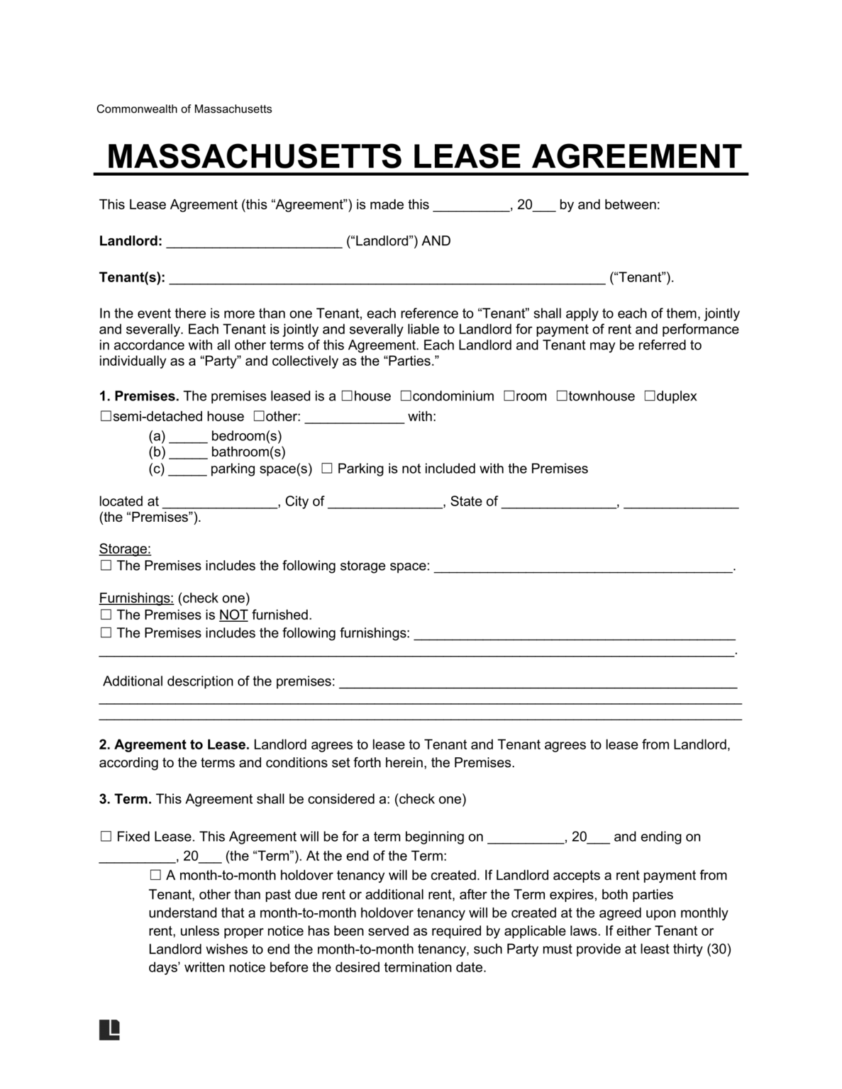 Free Massachusetts Standard Lease Agreement Template | PDF & Word