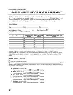 Massachusetts Room Rental Agreement