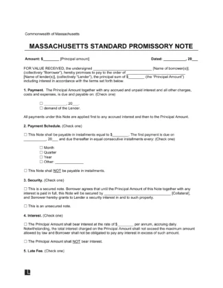 Massachusetts Standard Promissory Note Template