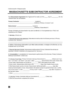 Massachusetts Subcontractor Agreement Sample