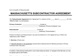 Massachusetts Subcontractor Agreement Sample