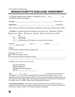 Massachusetts Sublease Agreement Template