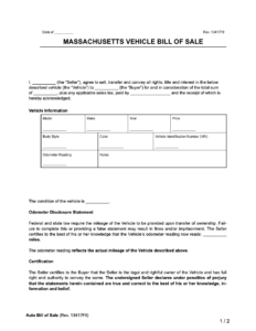 Free Massachusetts Bill of Sale Forms | Printable PDF & Word
