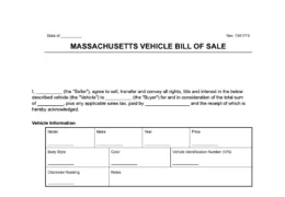 Massachusetts vehicle bill of sale form